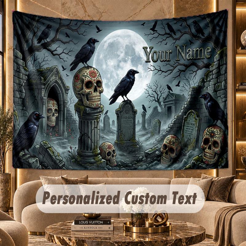 Skull Gothic (45) Theme Wall Tapestry Customized With Name Text Personalized Hanging Tapestry For Bedroom Living Room Decor