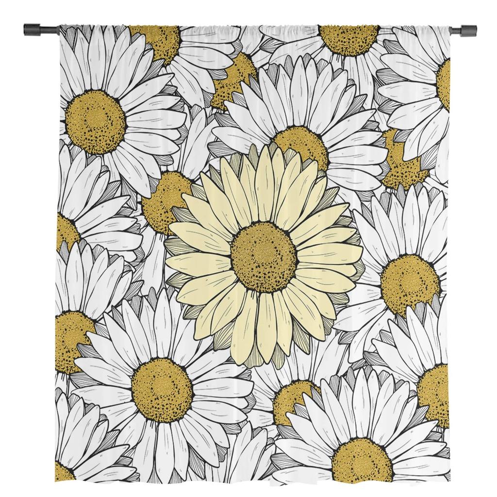 Květiny Chryzantéma Jednoduché průsvitné závěsy do obývacího pokoje Ložnice Tylové závěsy do kuchyně Voálové závěsy Roletové panely