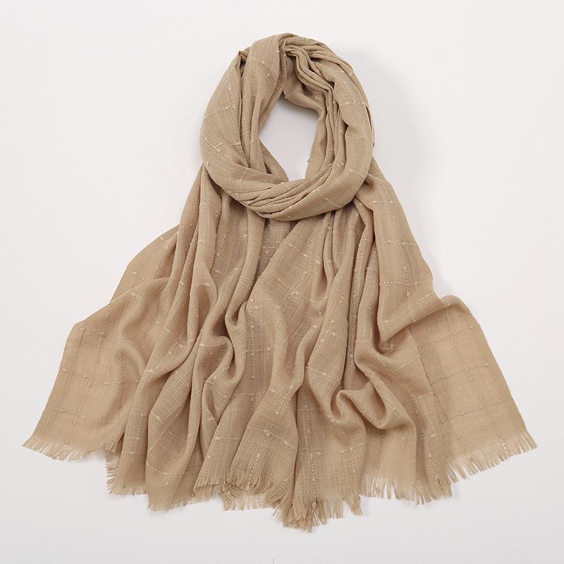 Fashion Cotton Viscose Scarf Wrinkle Plaid Pom Pom Fringe Shawls and Wraps Autumn Echarpe Pashmina Bufanda Muslim Sjaal 180*70Cm