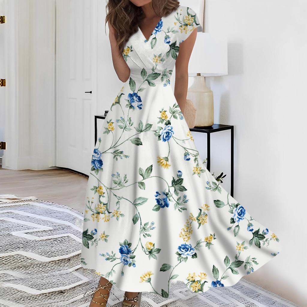 Women's Long Dress Maxi Dress Casual Dress Chiffon Dresses Swing Dress Color Casual Mature Outdoor Daily Date Ruffled Short Sleeve V-neck Dress