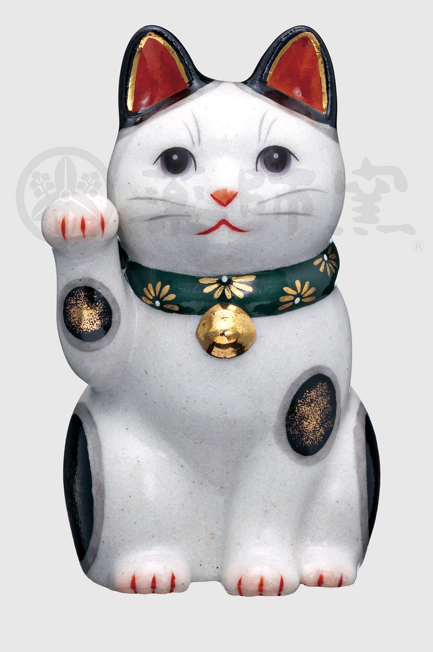 

Yakushi Pottery Pottery Art Chrysanthemum Hand Maneki-neko (Right Raised, Green, Large)