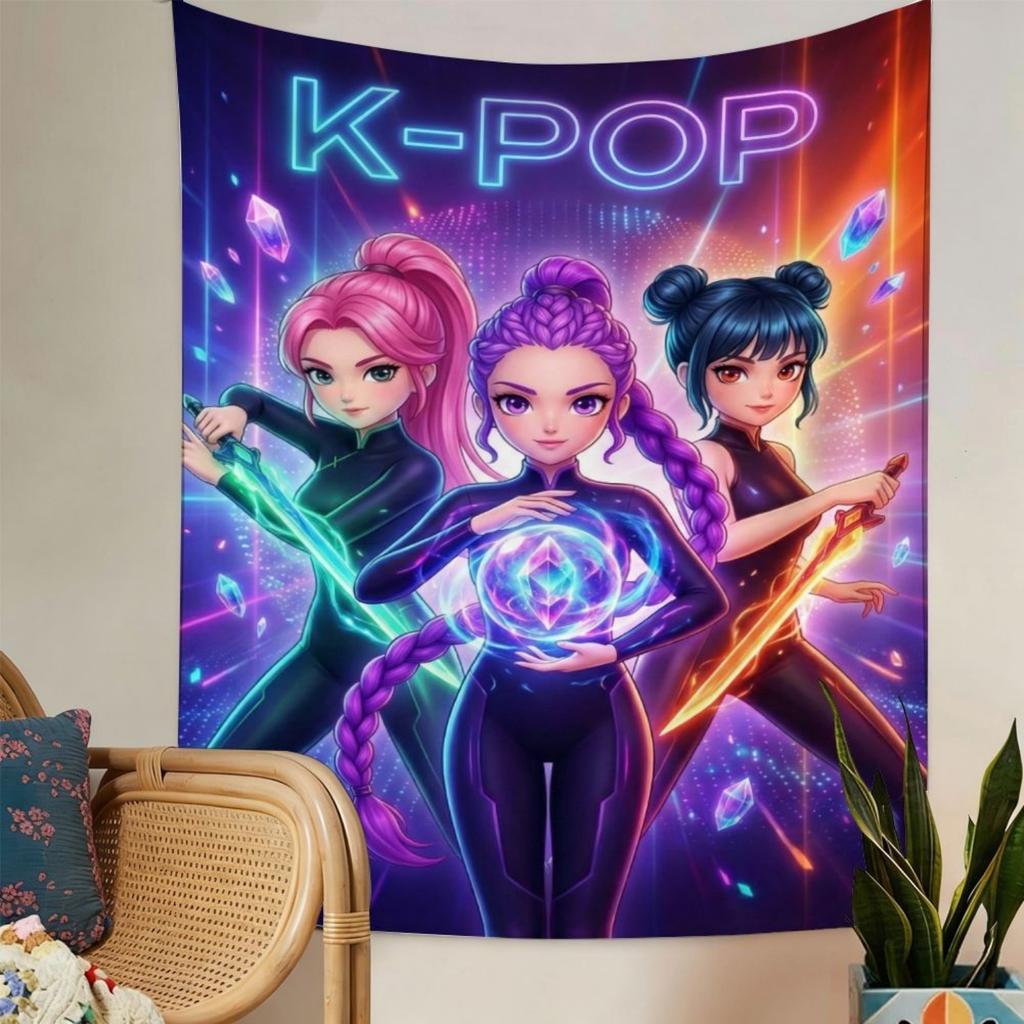 1pc K-Pop Style Print Tapestry,Wall Hanging for Kawaii Room Decor, Polyester Wrinkle-Resistant Art,Includes Hanging Kit