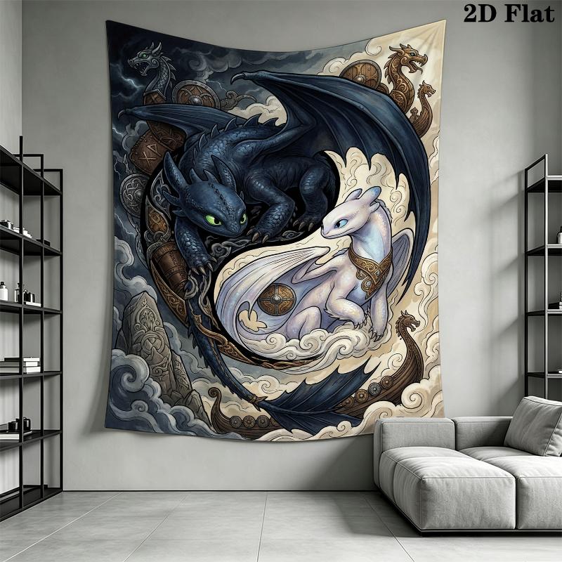 How to Train Your Dragon Wall Tapestry Aesthetic Wall Hanging Printed Fabric Blanket Decorative Tapestries for Bedroom Living Room Home Decor