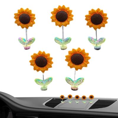 Tanzende Sonnenblumen, Armaturenbrettdekoration für das Auto, 5 kreative Wackelköpfe tanzende Blumen - Schwingende Desktop-Statuen,