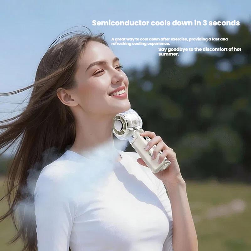High-Speed Portable Turbo Handheld Misting Fan with Semiconductors for Office Foldable Mini Ice Cooling Fan with Strong Wind Fan