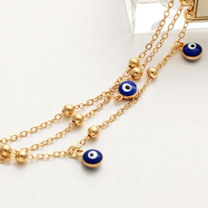 Women Multi-layered Beaded Anklet Blue Eye Pendant Jewelry