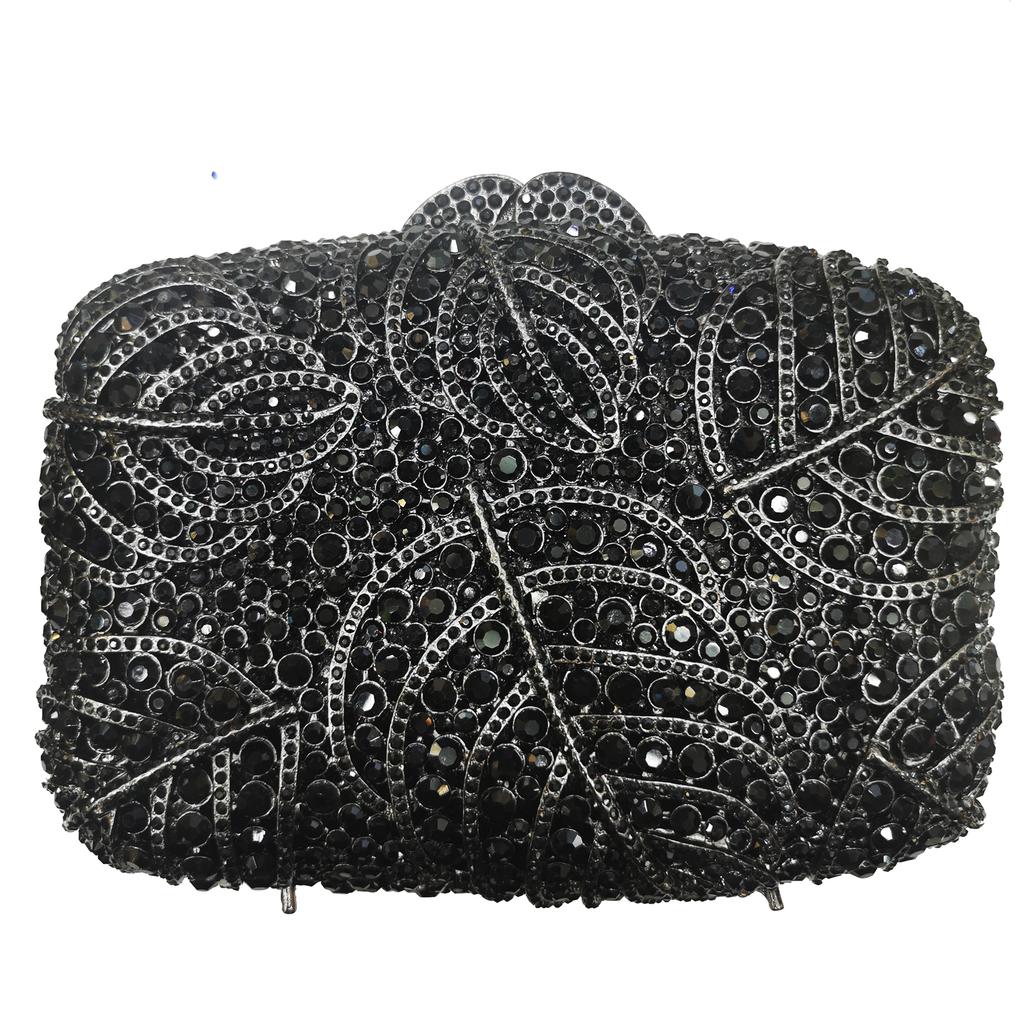 White Clear Crystal Evening Wedding Bag Big Leaves Rhinestone Women Bridal Formal Clutches Lady Party Dinner Handbag Prom Purses