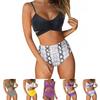 2Pcs/Set Printing Swimsuit Sexy Wire Free Front Cross Bikini Set for