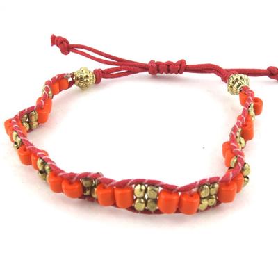 [N1655] - Red Orange Gold 'Altaï' Ethnic Bracelet