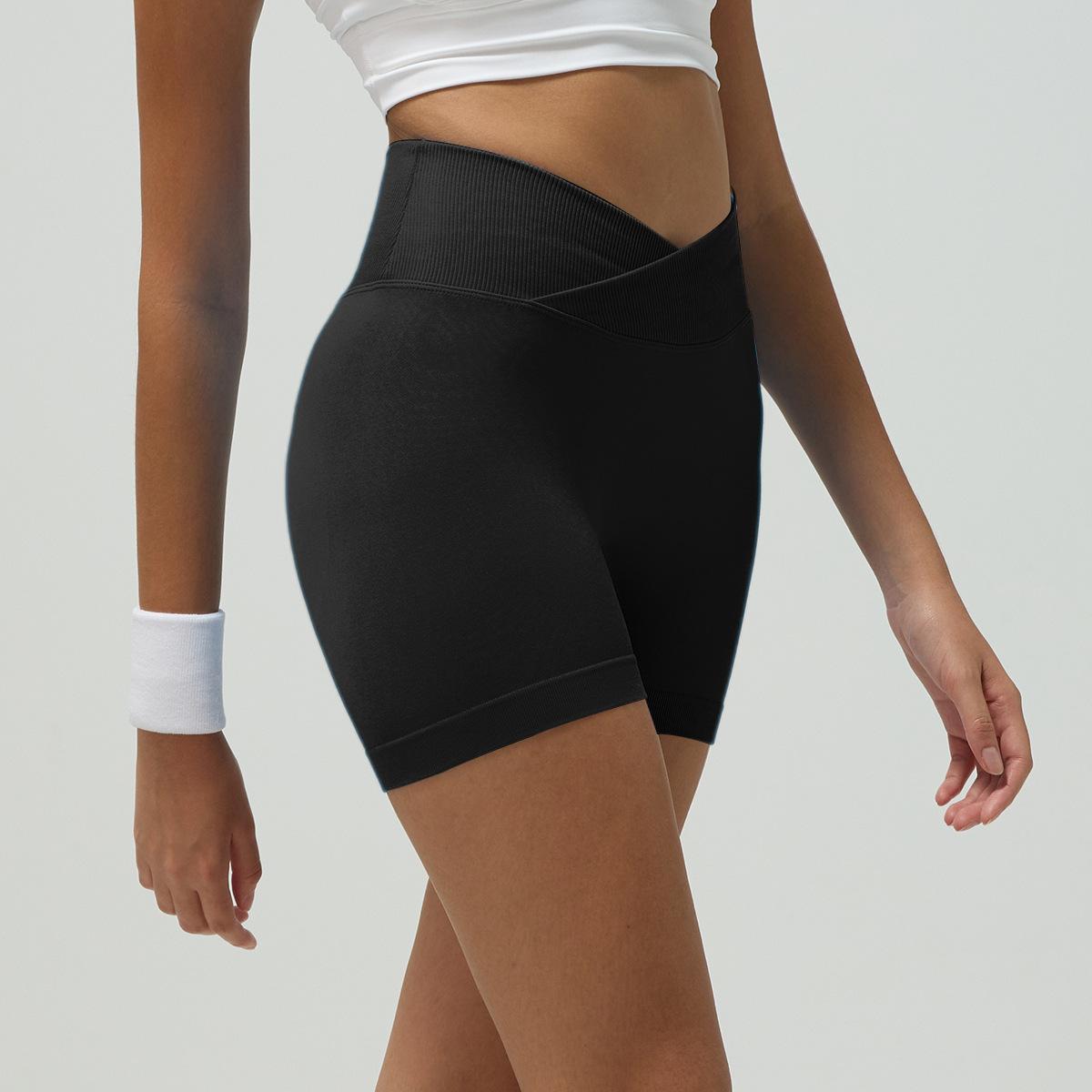 

Sports shorts high elastic low waist cross waist yoga shorts summer running cycling pants yoga shorts sports fitness S чорний