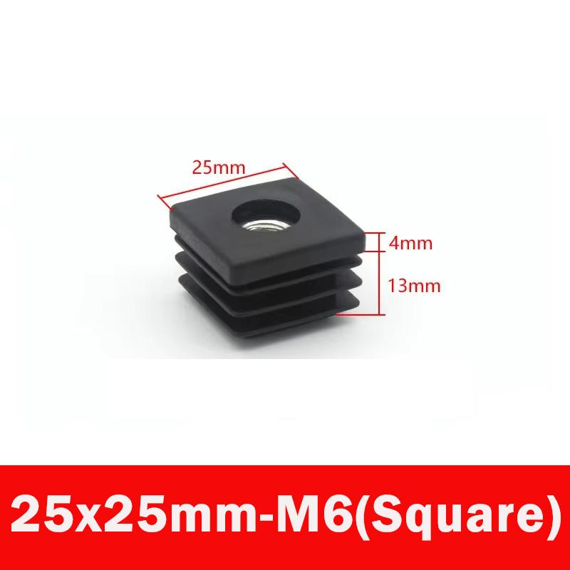 4/8pc Black Square/Round Plastic Pipe Plugs Furniture Leg Feet With M6 M8 M10 Nut Hole Tube Blanking End Inserts Caps Pipe Cover
