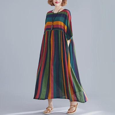 2023 Summer Plus Size Striped Short Sleeve Dress