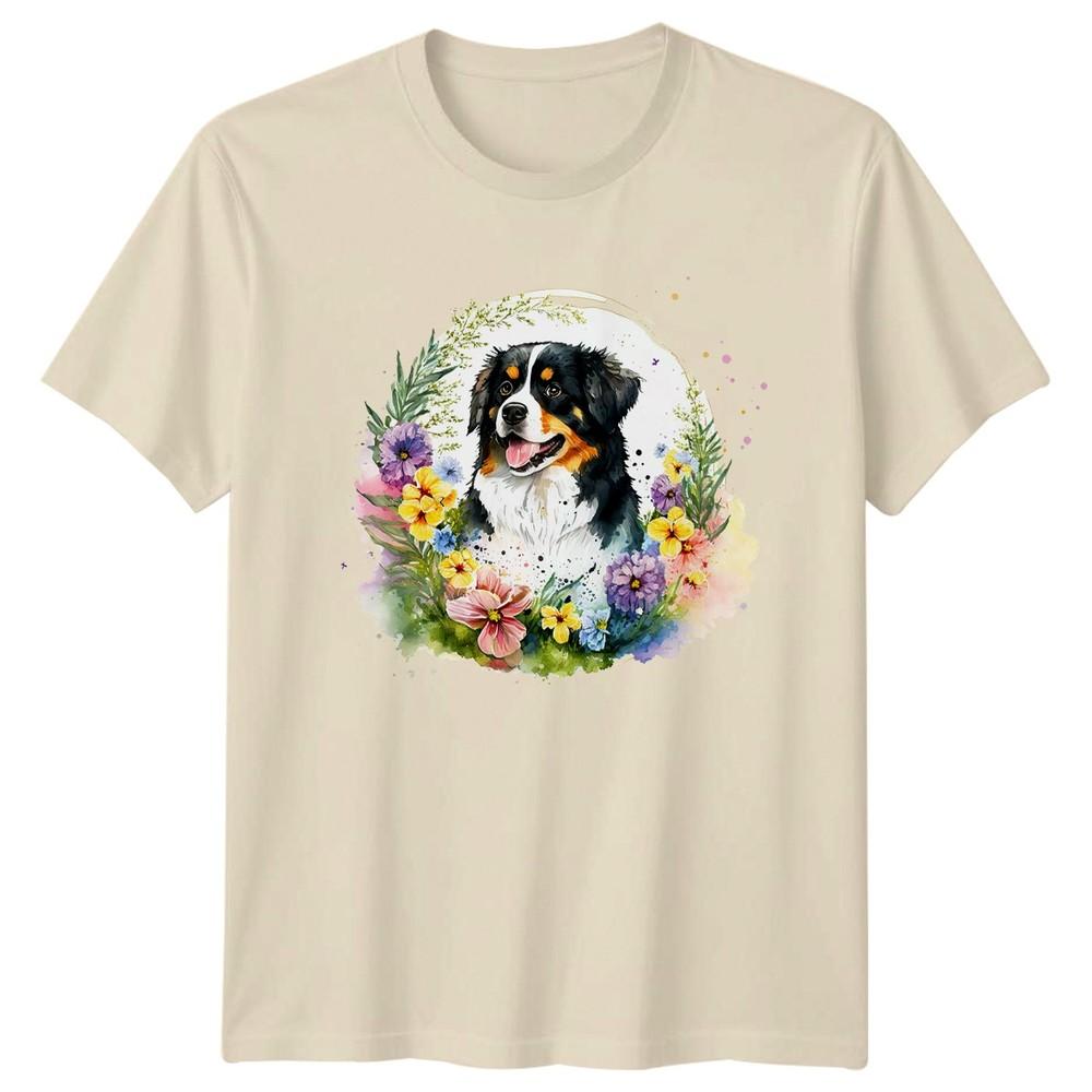 Watercolor Bernese Mountain Dog Floral Unisexs TShirt Dog Art Dog Lover