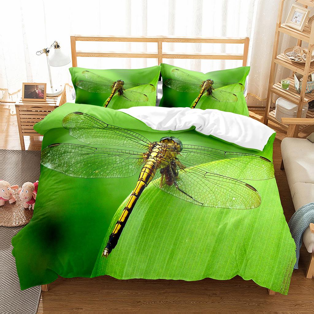 Dragonfly Duvet Cover Set Art Painting Animals Pattern King Queen Size Polyester Comforter Cover for Kids Boys Girls Bedding Set