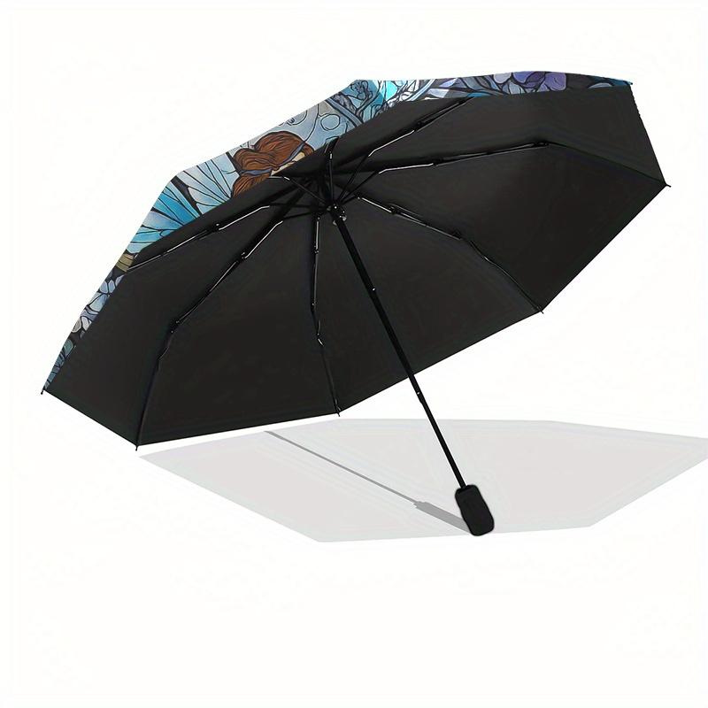 Enchanted Garden Fairy Stained Window PanelUmbrella, Portable 3-Fold Compact Umbrella for Men & Women Gift