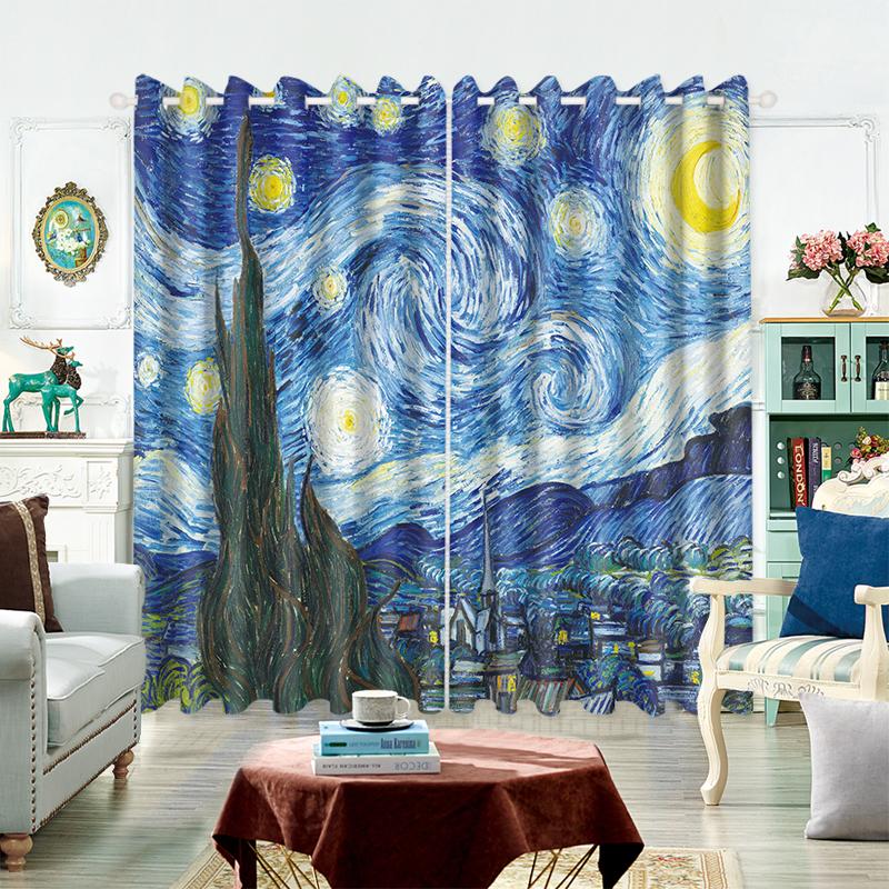 

Custom Modern American Nordic Monet Van Gogh Art Painting Room Curtain Bedroom Living Room Semi-blackout Curtain Free Shipping (50Wx50H)x2(CM)&Rod Pocket