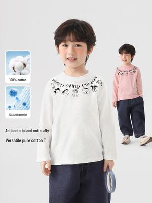 Europäisches Langarm-T-Shirt aus reiner Baumwolle für Jungen, Frühjahr 2026, Kinder-Basisschicht, Baby-Unterhemd im Frühling/Herbst-Stil.