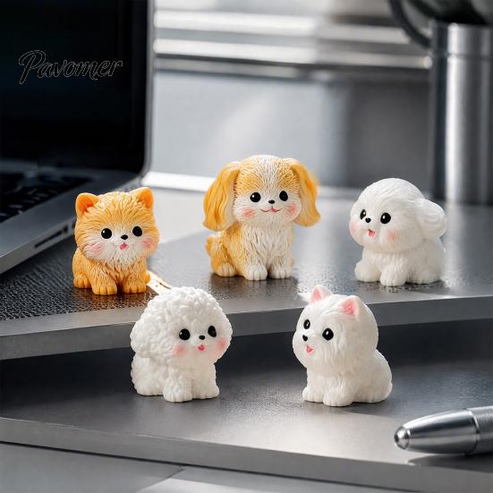 Small Decorative Figurines 2Pcs Mini Dog Figurines, Cute Resin Puppy Miniature Animal Figures, Car Dashboard Decorations Ornaments for Micro