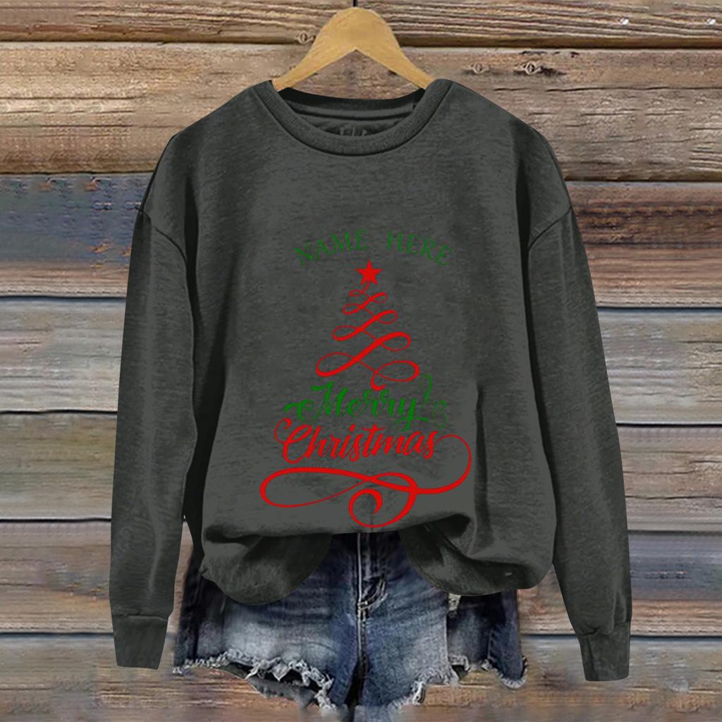 Ladies' Christmas Printed Casual Long Sleeved Round Neck Sports Hoodie Top