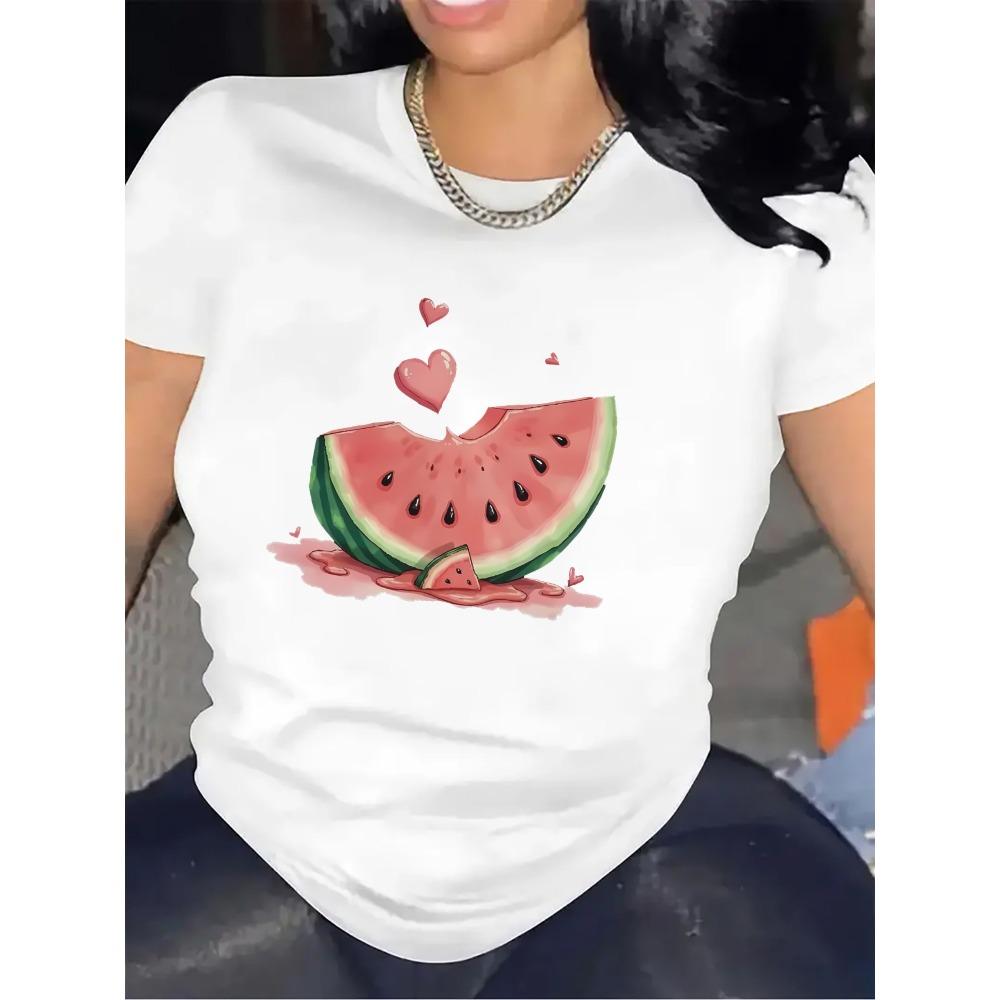 

Short Sleeve T-Shirt with Watermelon Print Fabric Wear Home or Restaurant Comfortable Durable Design Outings S