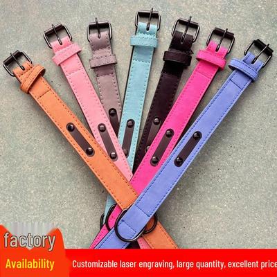 Laser-Engraved Leather Dog Collar with Anti-Lost Tag