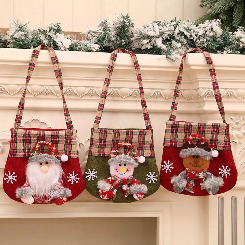 New Christmas Gift Bag Handheld Cloth Bag Cartoon Santa Claus Snowman Elk Xmas Tree Christma New Year Decoration Storage Bags