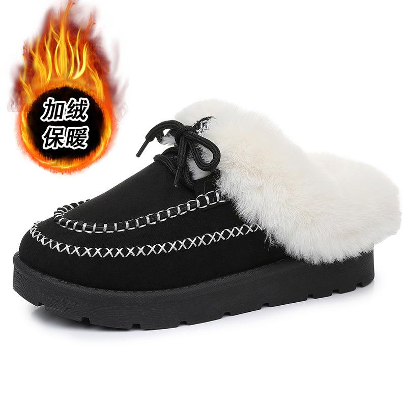 

Пушистые туфли большого размера женские осенне-зимние новые теплые и удобные зимние ботинки с круглым носком на платформе ленивые туфли 42 чёрный