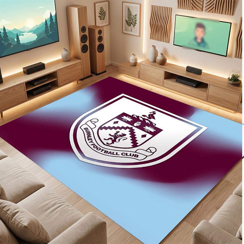 Burnley Football Print Crystal Velvet Rug, Comfortable Water Absorbent Non Slip Indoor Floor Carpet