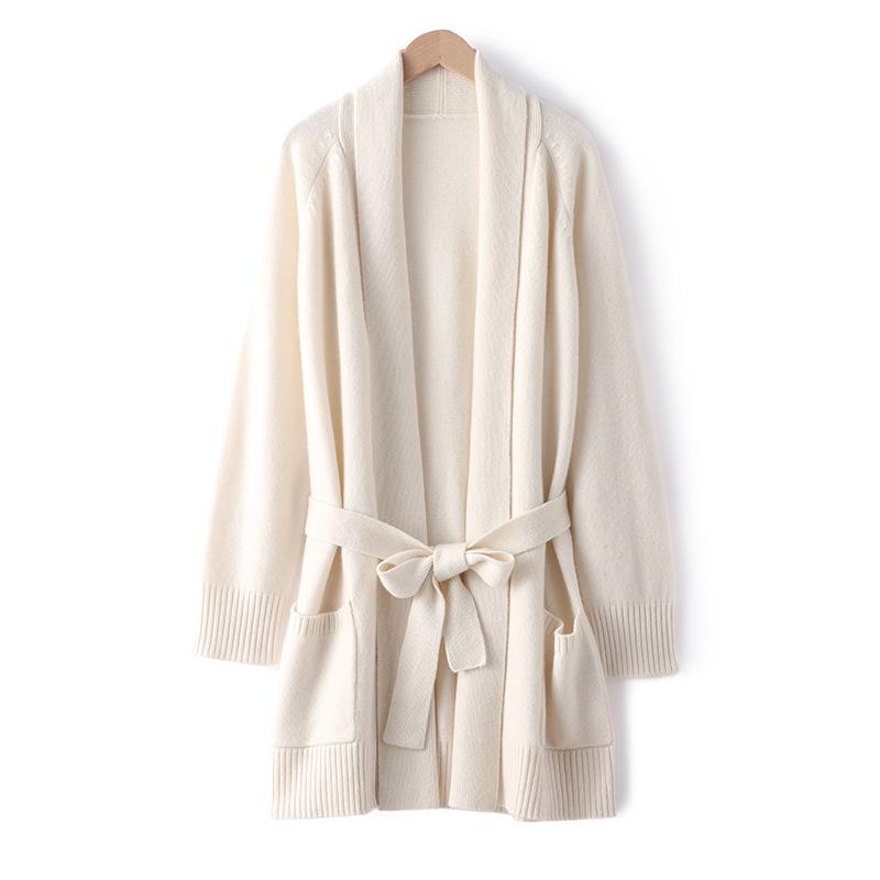 Autumn-Winter Cashmere Knit Women's Long Sleeve Loose Cardigan with Belt