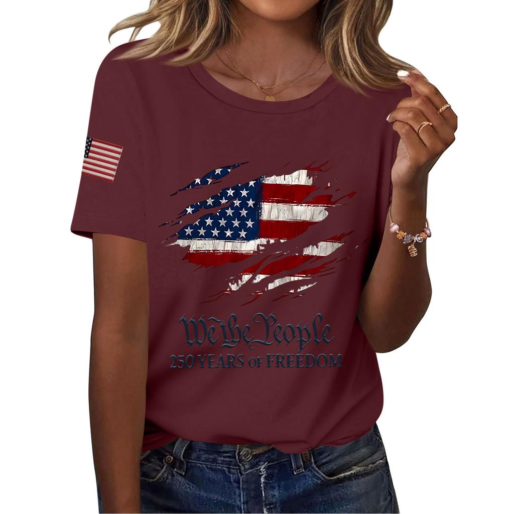 Moda feminina casual estampado manga curta gola redonda pulôver tops