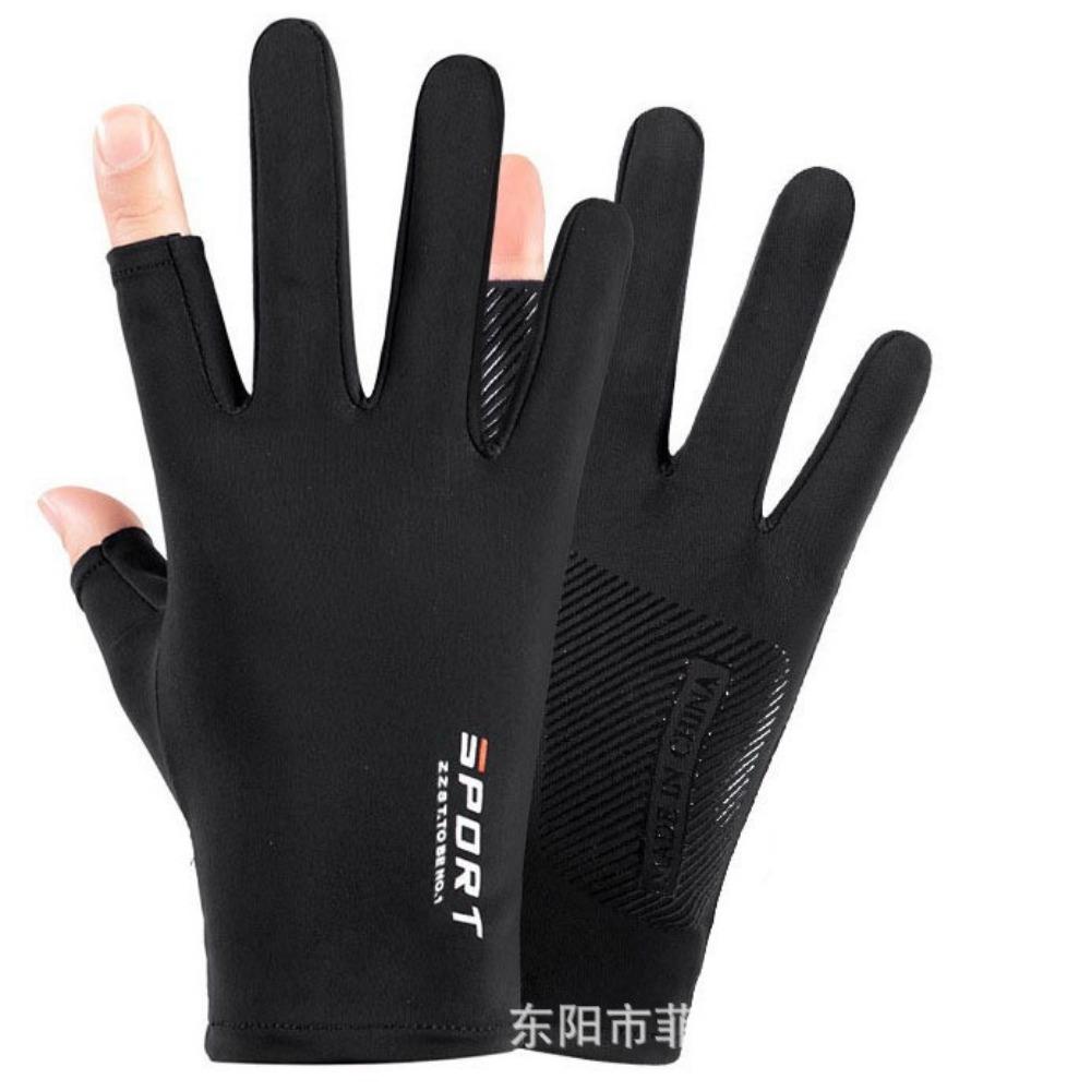 Sunscreen Gloves Men and Women Driving Sweat Fishing Touch Screen Ice Silk Gloves Non-slip Dew Two-finger Riding Half-finger Gloves