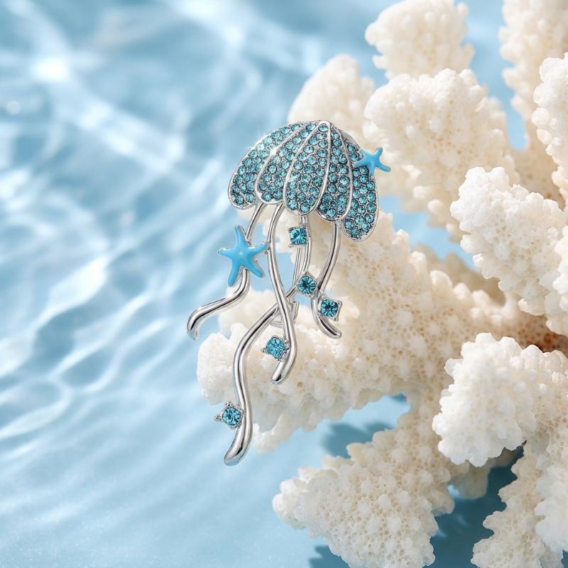 Rhinestone Jellyfish Brooches For Women Unisex Cute Sea Life Pins Office Birthday Party Friend Gifts Trendy Jewelry Accessories