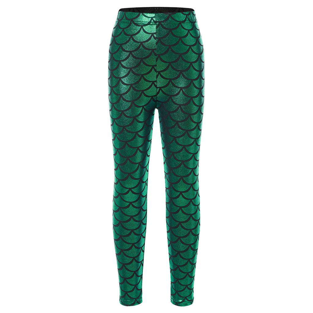 Leggings Brillantes con Estampado de Escamas de Pez para Niñas Cintura Elástica Pantalones Casuales Elegantes para Práctica de Baile