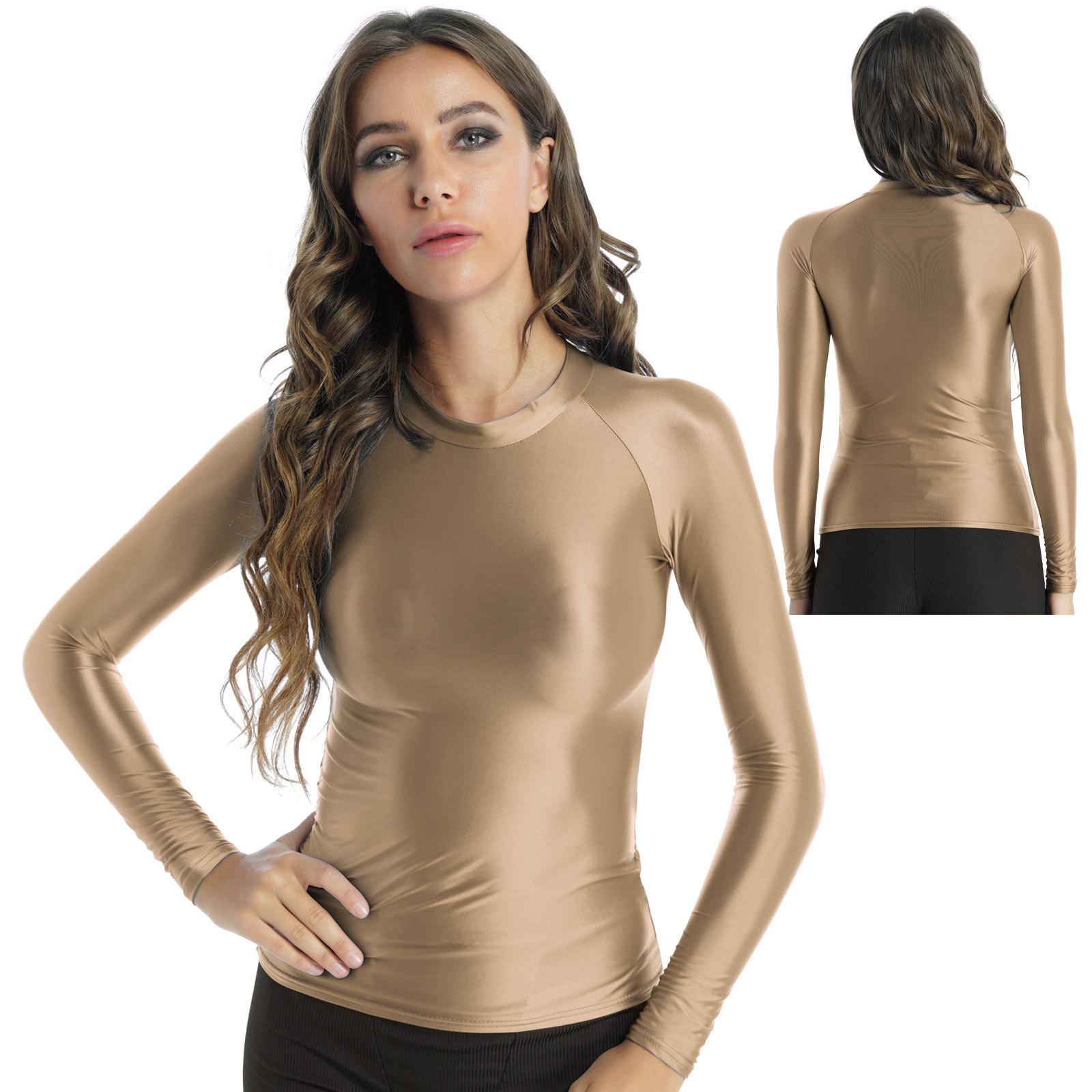 

Жіноча повсякденна модна футболка з довгим рукавом і еластичними облягаючими спортивними топами XL кавовий