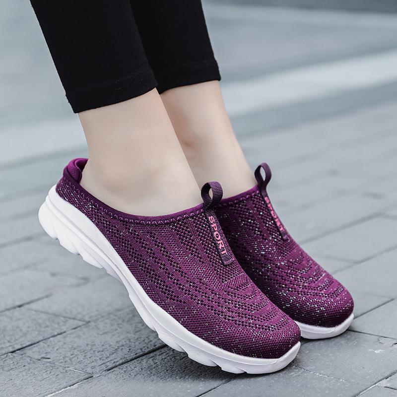 2025 women's shoes fly-woven fashion half-drag spring summer new trend large size comfortable one-pedal casual single shoes