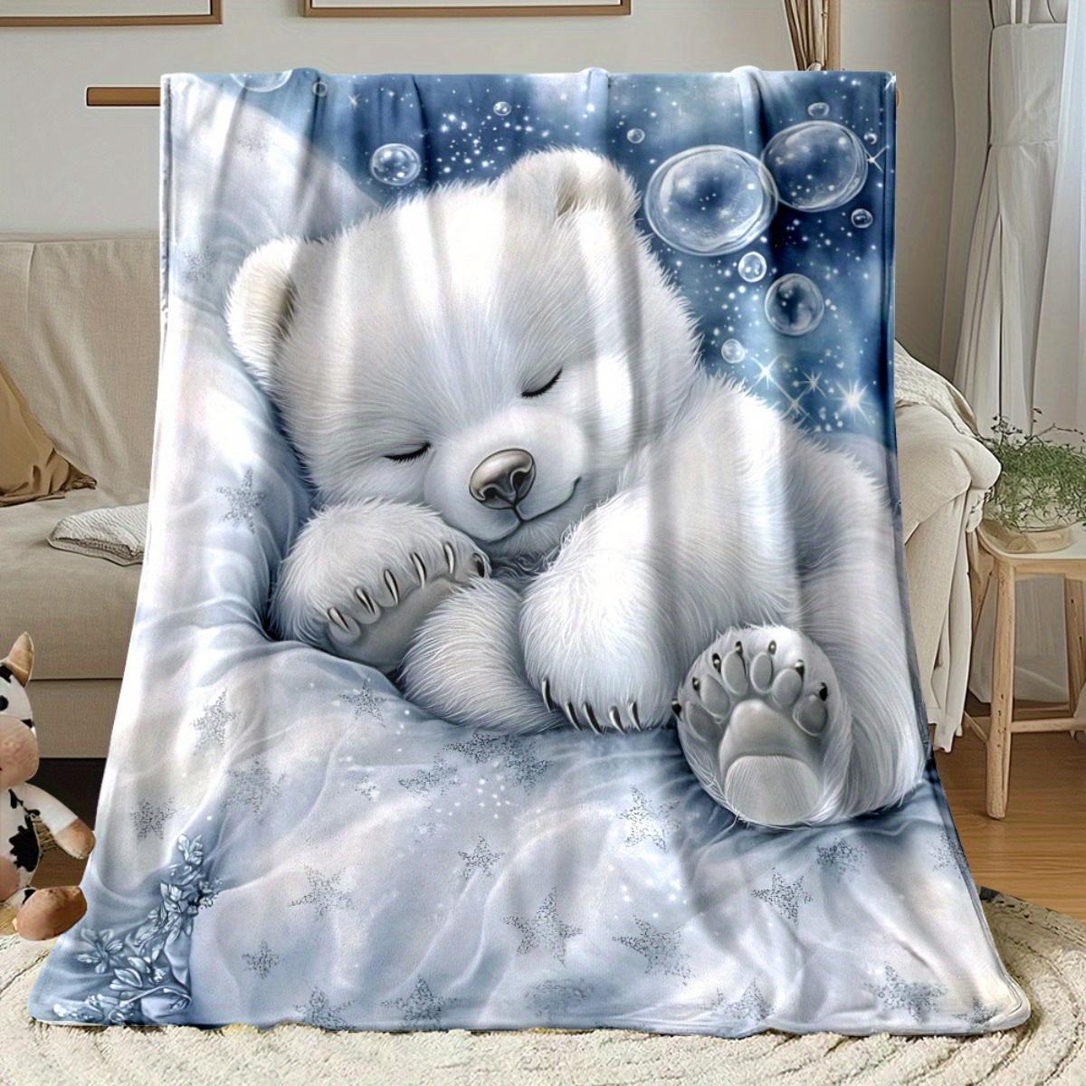 

1pc Polar Bear Cub Sleeping on Ice Blanket- Lightweight Flannel Throw for Sofa, Outdoor, Camping, Livingroom, Office, Chair, And Bed - Digit 130x150cm