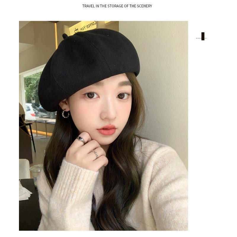 Black Beret Female Spring Autumn Painter Hat Female Small Octagonal Hat Big Headcircumference
