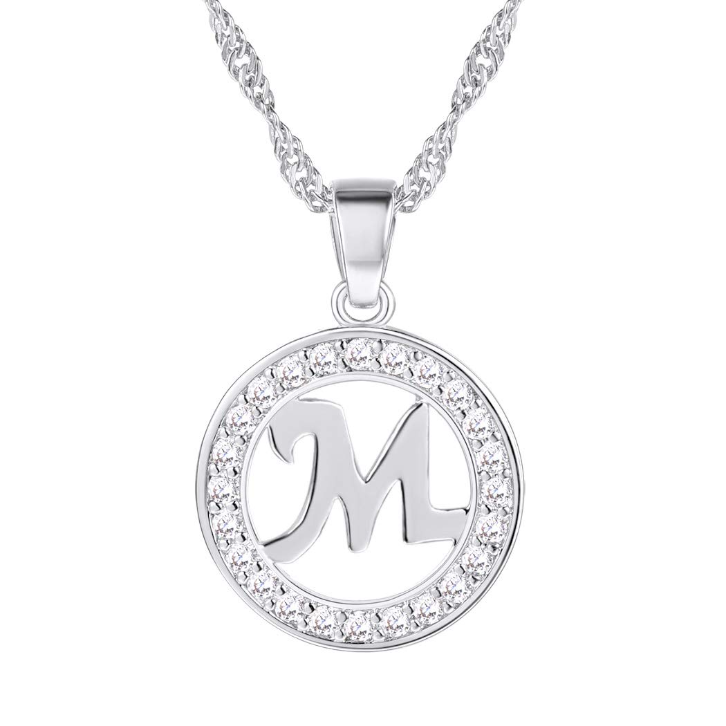

Популярное ожерелье с инициалом M, аксессуар с цирконием для мужчин [Suplight] женщин, серебро, подвеска,