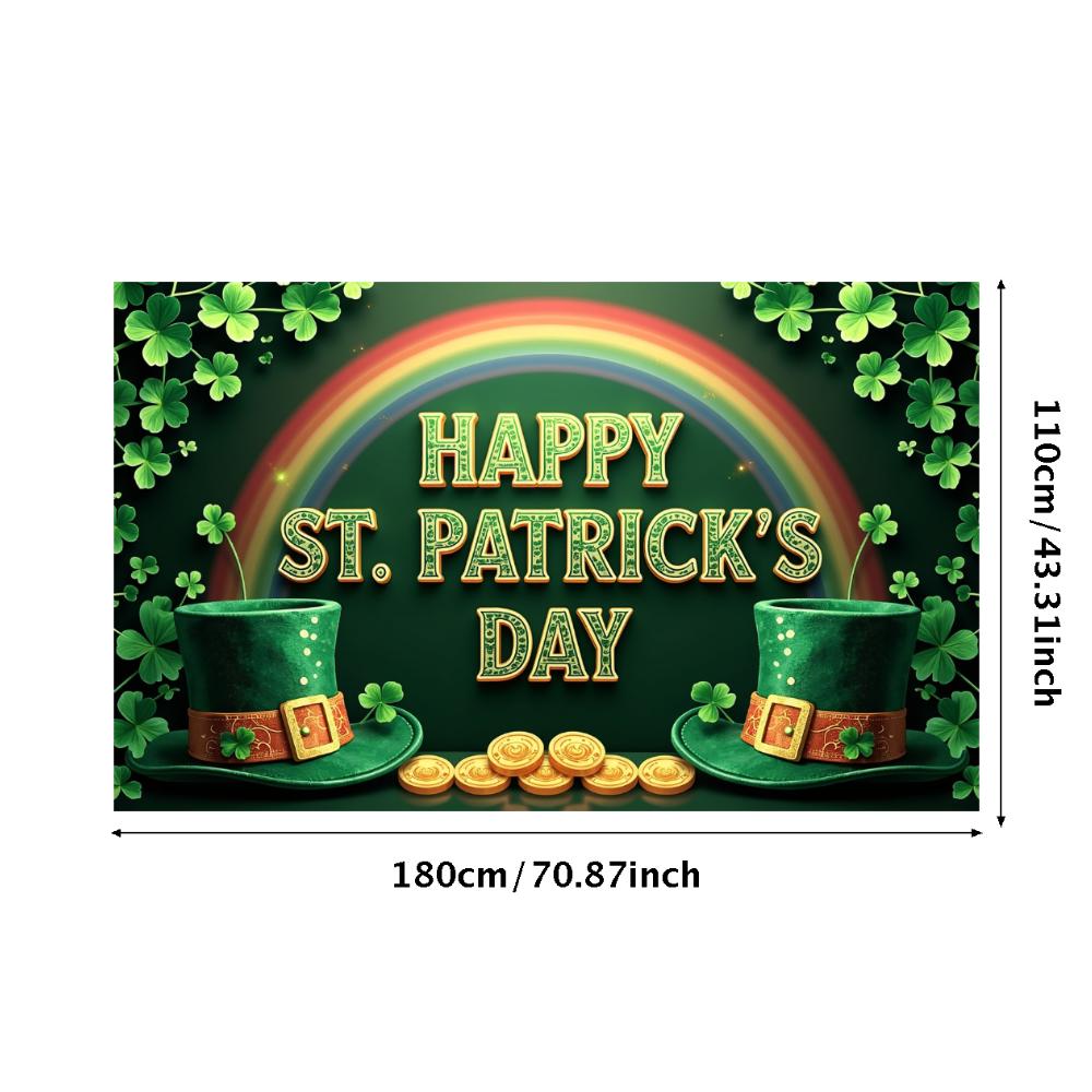 St Patricks Day Backdrop Banner Leprechaun Hat Shamrock Party Background Celebration Photography Props Event Supplies Decoration
