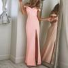 Damen-Abendkleid, tief ausgeschnitten, schulterfrei, rückenfrei, ärmellos, geteilter Saum, schmale Passform, einfarbig, hohe Taille, volle Länge, Abschlussball, Party, Maxikleid