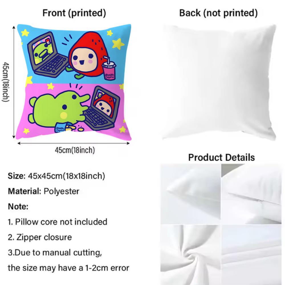 Cute Cartoon Tamagotchi Cushion Cover Premium Comfort Reversible Pillow Cove -Two In One Design For Any Room & Car Interior