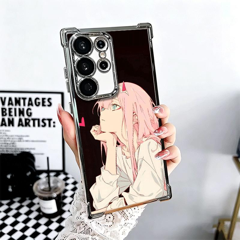 Zero Two 02 Kawaii Niedliche Galvanisierte Handyhülle Für Samsung Galaxy S24 S25 FE S26 Edge S23 Ultra S22 S21 Plus S20 Anti-Fall Airbag C