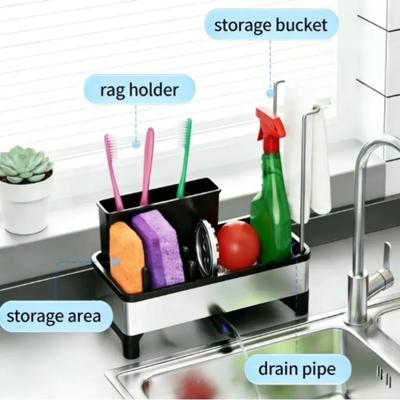 Countertop Storage Rack Space-Saving Stainless Steel Kitchen Sink Organizer Efficient Drainage Multi-functional Storage Tool