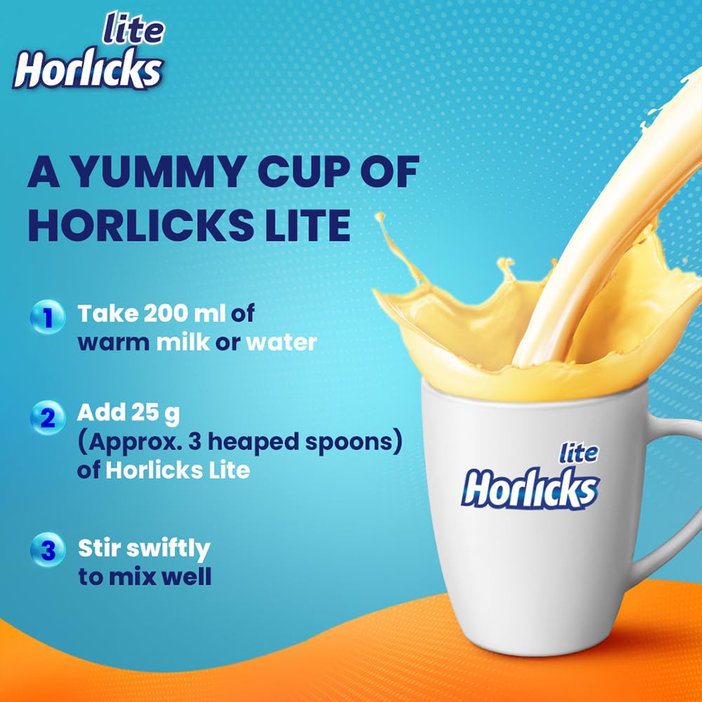 Horlicks Lite 1kg Malzgeschmack Ernährungsgetränk für aktive Erwachsene mit hohem Proteingehalt und ohne Zuckerzusatz