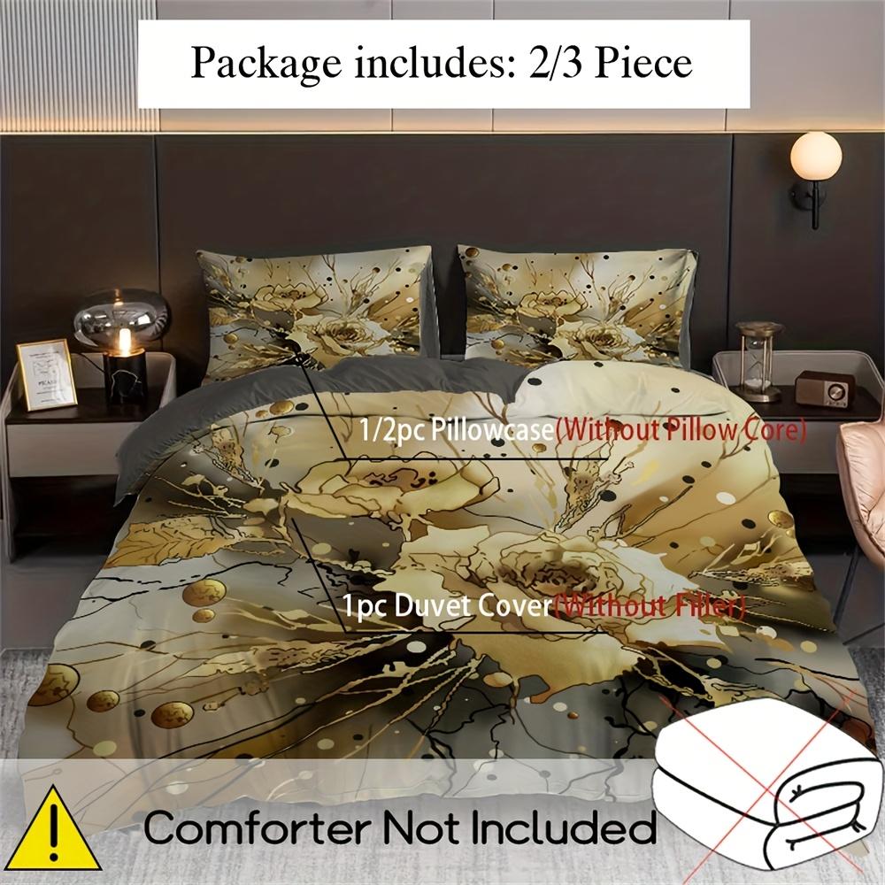 2/3Pcs Duvet Cover Set (1 Duvet Cover + 1/2 Pillowcase Without Core) Simple And Elegant Dreamy Yellow And Gray Floral Prints