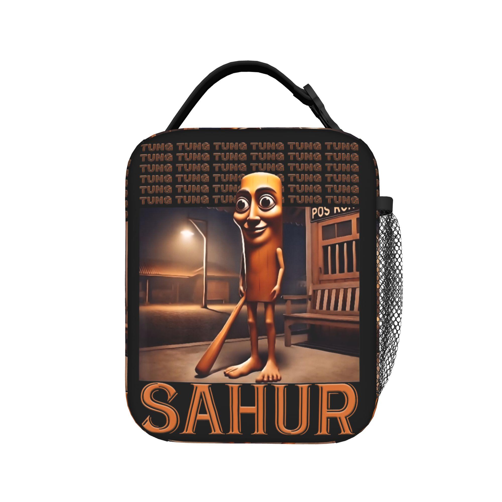 Grappige Tung Tung Tung Sahur Geïsoleerde Lunchtas Groot John Varken en Kat Meme Brainrot Maaltijdcontainer Thermische Tas Tote Lunchbox One Size