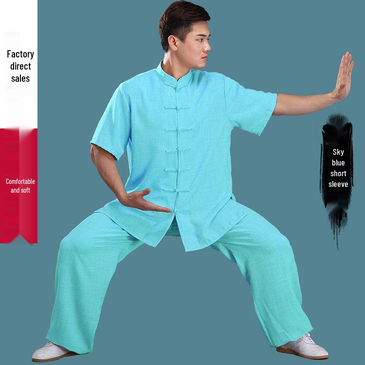 Men's Bamboo Cotton Linen Tai Chi Wushu Suit - Chinese Style Practice Clothing, Thin for Spring/Summer Morning Exercise