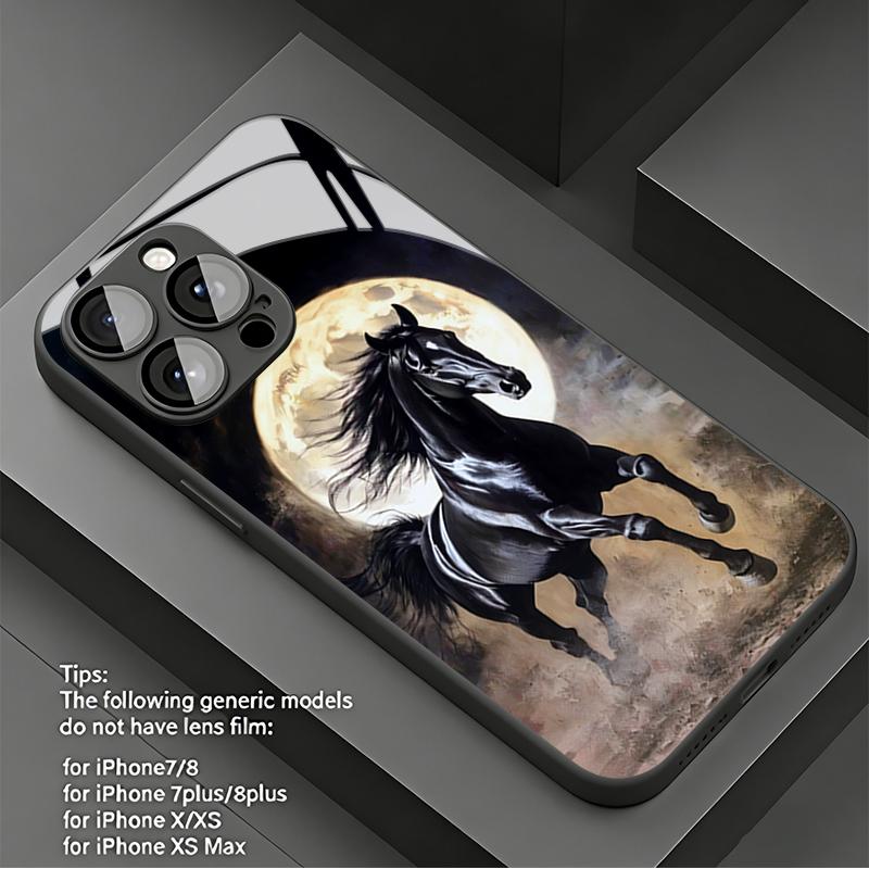 Moonlit Night Black Galloping Horse Tempered Glass Phone Case For Samsung Galaxy S26 Ultra S25 S24 S23 Plus FE Protection Cover