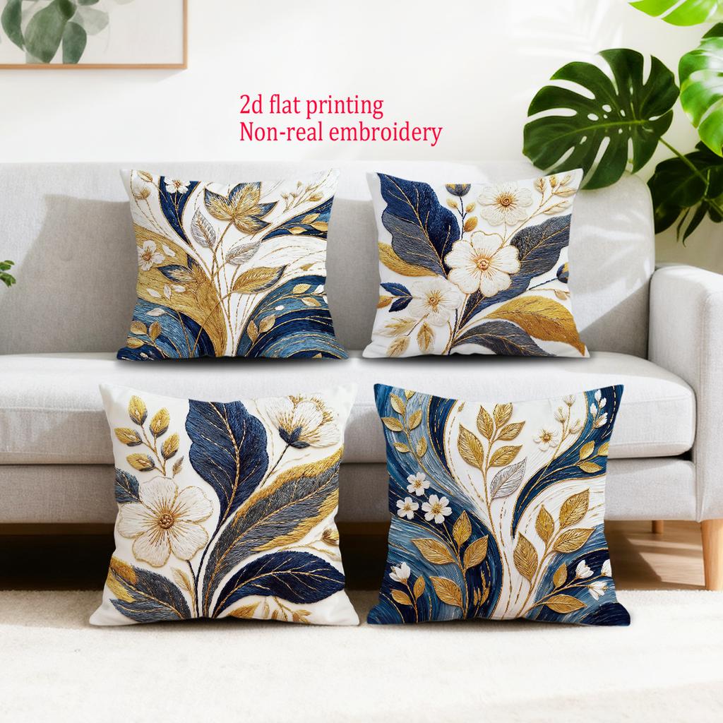 1/4pcs Luxury Navy Blue Gold Floral Throw Pillow Covers Modern Decorative Soft Cushion Cases for Home Sofa Bedroom Cushion cover