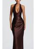 2026 Spring Festival: New Halter Deep V-Neck Pleated Off-the-Shoulder Long Dress in European and American Styles